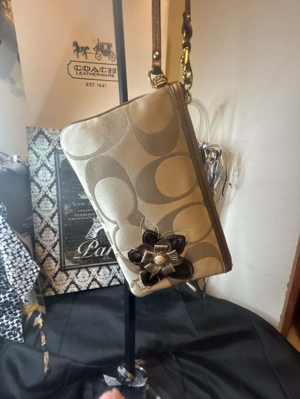Coach Signature C Floral Applique Wristlet